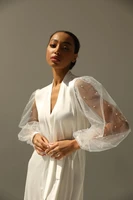 long bridal silk robe with wide long sheer sleeves with pearls white kimono satin silk boudoir dressing gown bridesmaid gift new