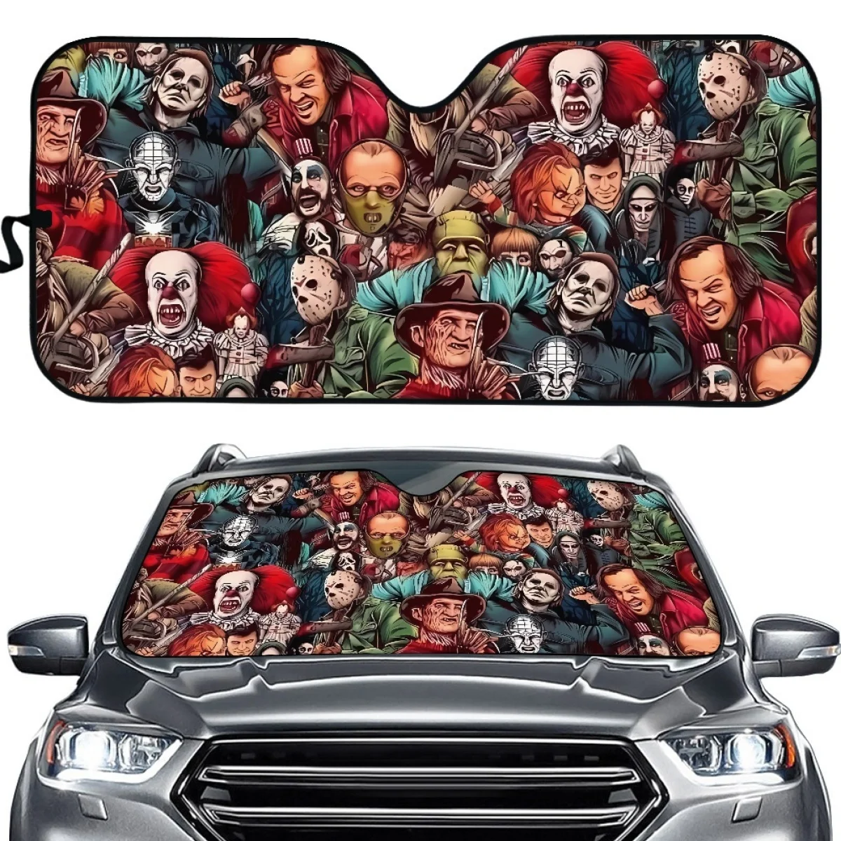 

Horror Movie Jason Voorhees Leatherface Car Sun Shades UV Protection Universal Sun Visor Protector Accessories Easy to Inatall