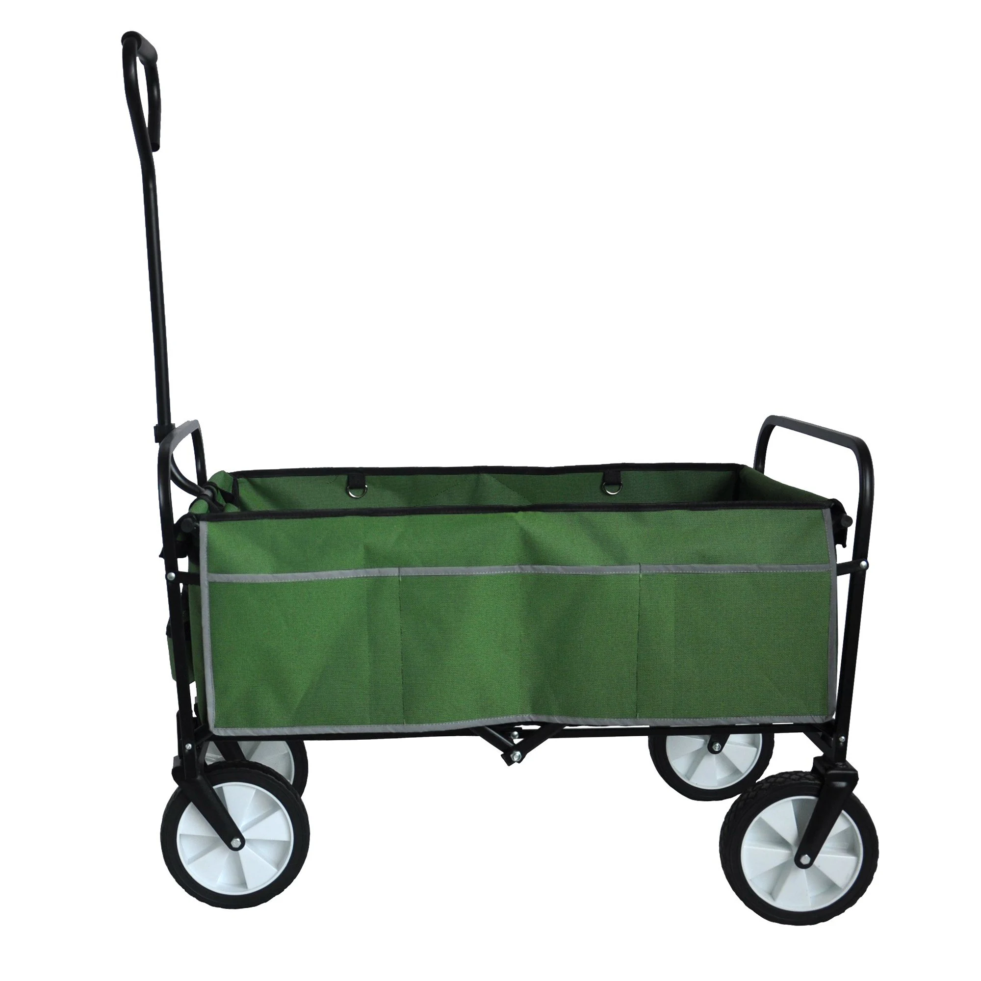 [Flash Sale]Folding Portable Wagon Garden Shopping Beach Cart with Adjustable Handle Green/Red[US-Stock]