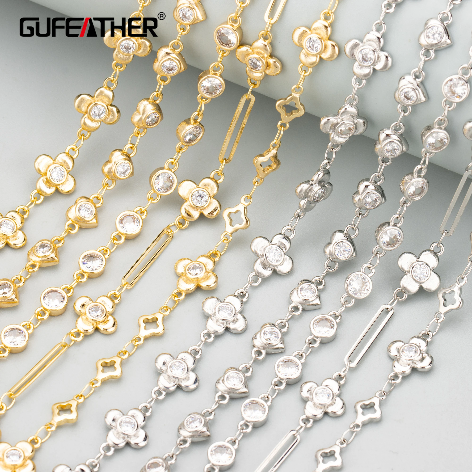 Цепь GUFEATHER C344 для изготовления ювелирных изделий, колье из меди, никеля, циркона, 18k, 50 см/лот