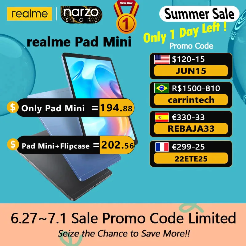  Планшет realme Pad Mini на Android, аккумулятор 6400 мАч, большой дисплей 8,7 дюйма, 7,6 мм, ультратонкий, мощный процессор Unisoc T616 