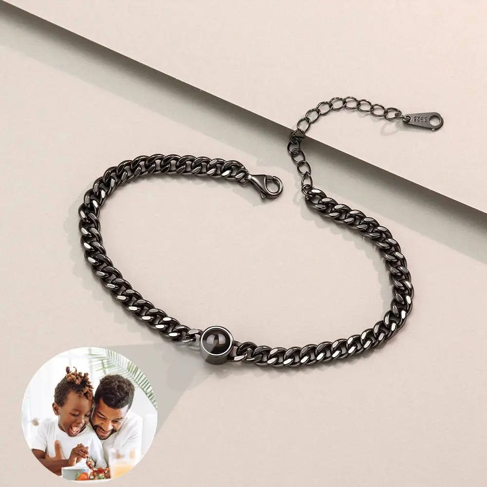 925 Sterling Silver Personalized Chain Custom Projection Photo Bracelet for Women Men Couple Classic Punk Jewelry Birthday Gift