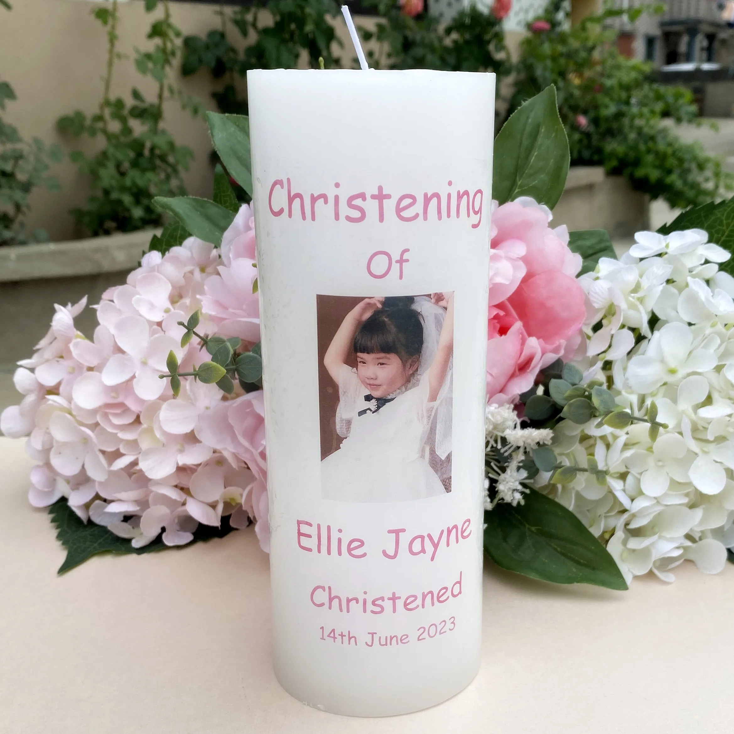 

Girl Christening Candles Photo Labels My Baptism Candle Tattoo Sticker Gifts Mug Decorations
