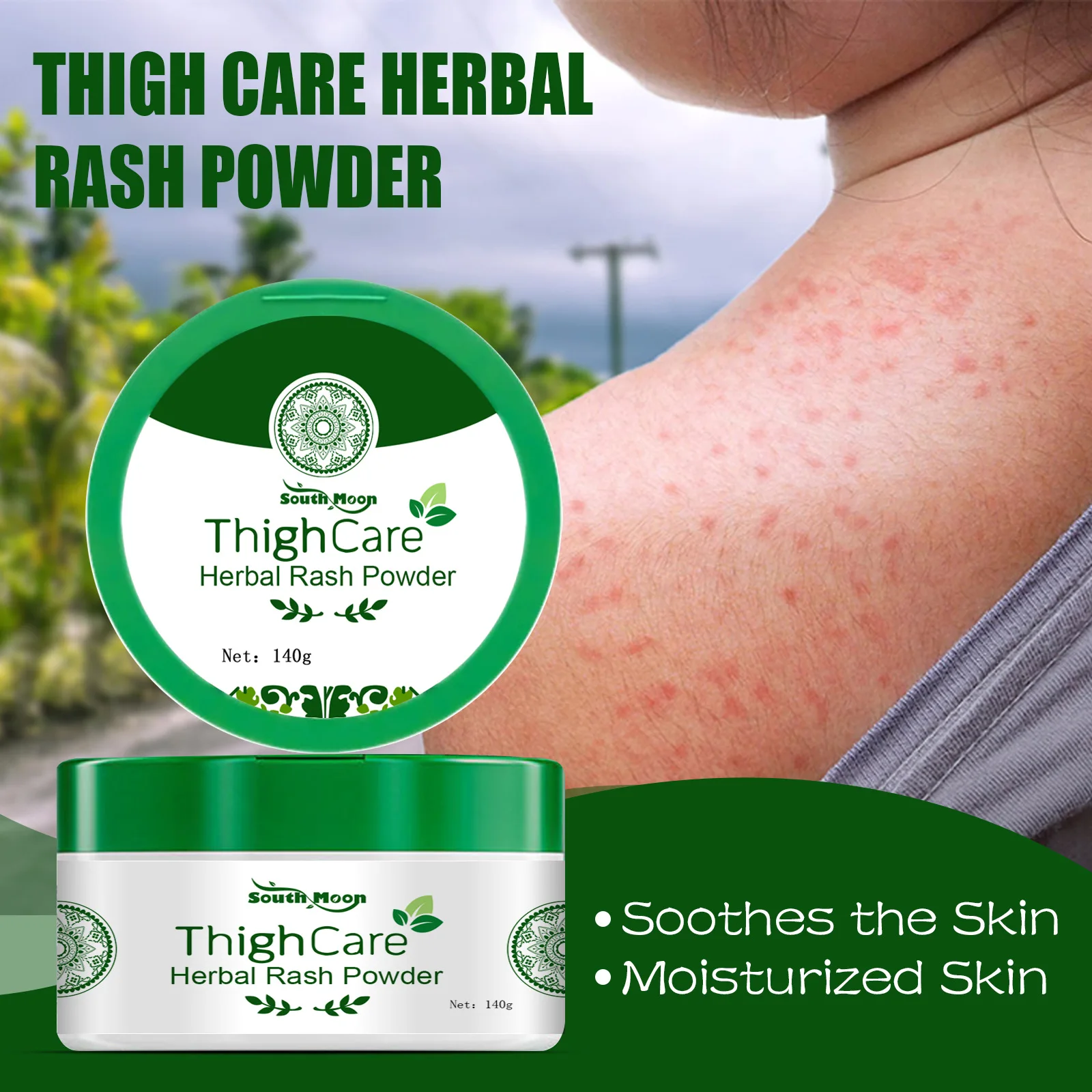 

South Moon Herbal Prickly Heat Powder Itchy Skin Body Care Rash Relief Gentle Toning Powder
