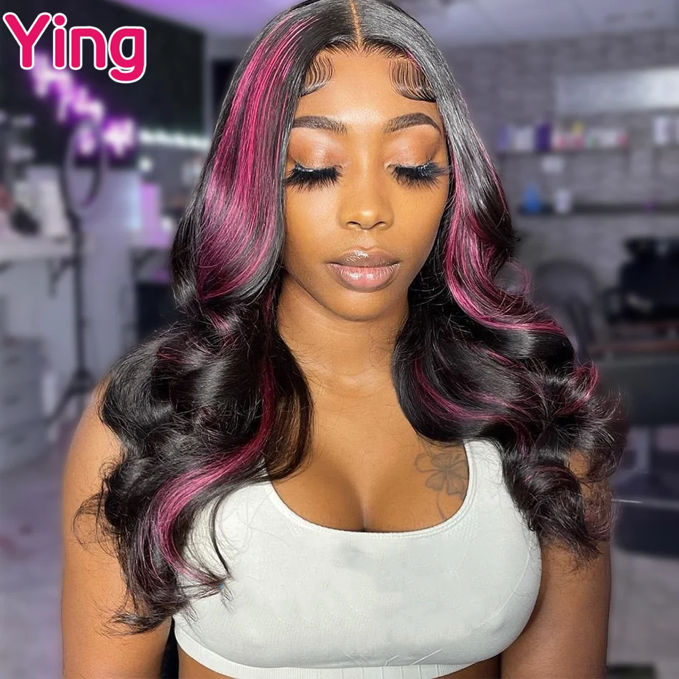 Highlight Purple with Pink 13X6 Transparent Lace Front Wig Brazilian Body Wave Wigs For Women Pre Plucked 13X4 Lace Frontal Wig