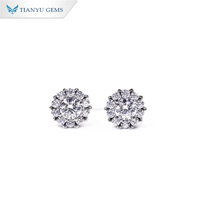 

Tianyu Gems Silver 925 Stud Earrings Women Wedding 5mm Round White Moissanite Diamond Fine Jewelry 18K Gold Plated Earrings Gift