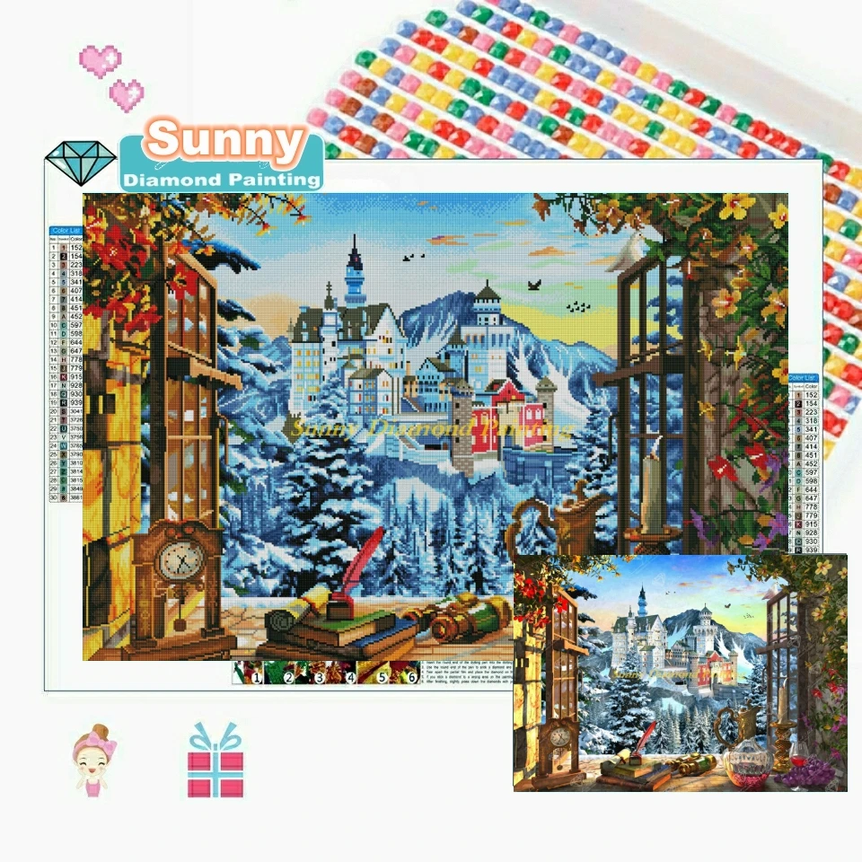 

5D Diamond Painting Mountain Castle Diy Embroidery Book Flowers Trees Landscape Rhinestone Mosaic Artist Home Decor Cuadros Gift