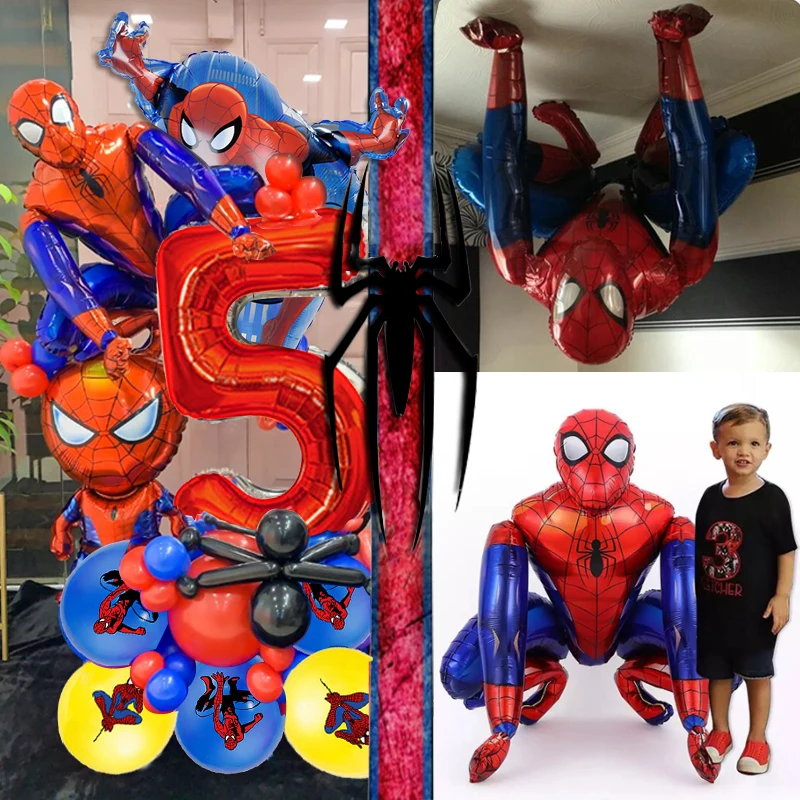 Globo de superhéroe 3D, globos de papel de aluminio rojo de Spiderman, decoración para fiesta de cumpleaños de niños, Baby Shower, fiesta de cumpleaños de 3, 4 y 5 años