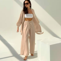 bathrobe woman low cut pajama sets sexy robes kimono set two pieces long sleeves lace up cardigan female casual sleepwear suit