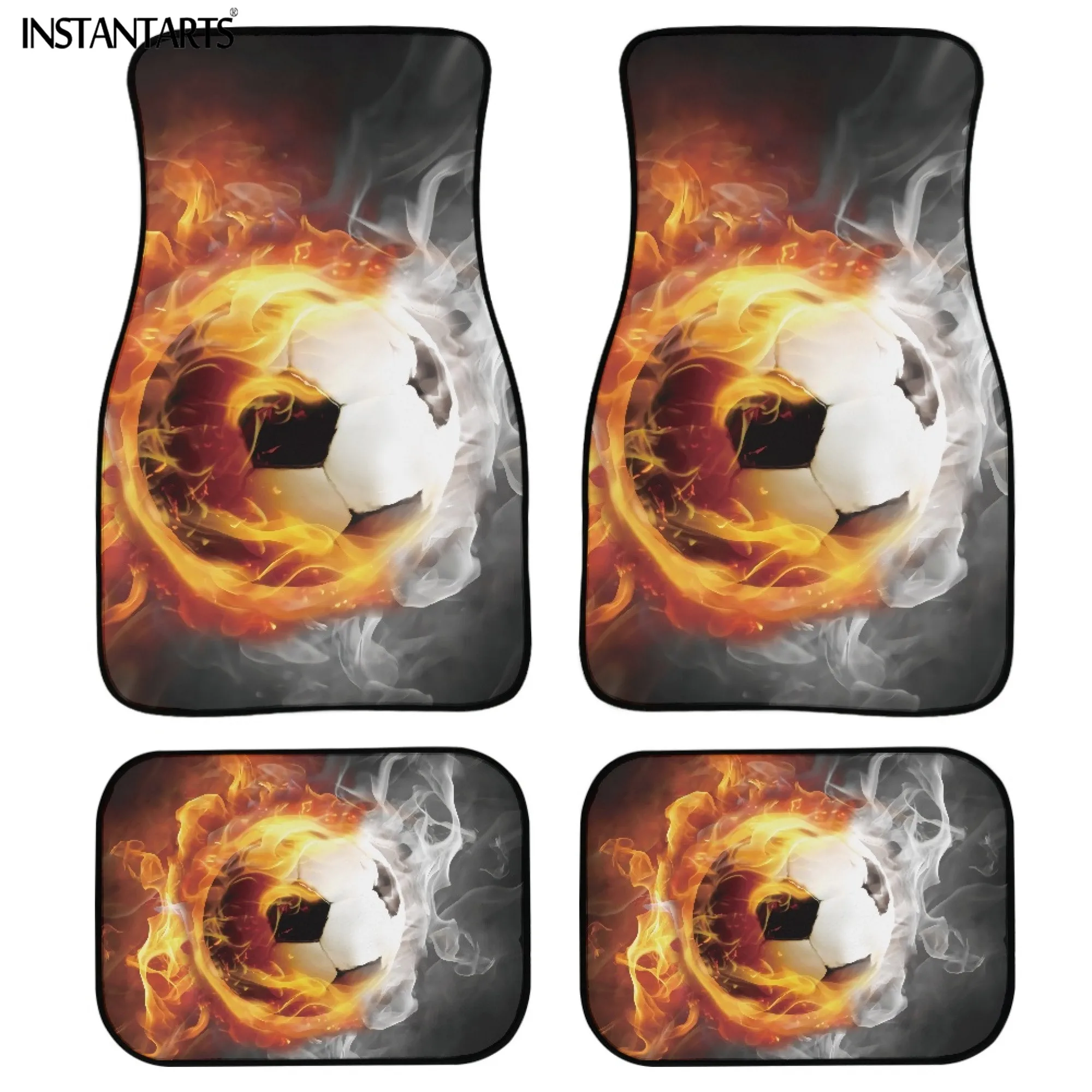 

INSTANTARTS Vehicle Decorative Floor Mats Creative Football with Fire Design Unique Easy to Install Uniserval Pads Fit Most Car