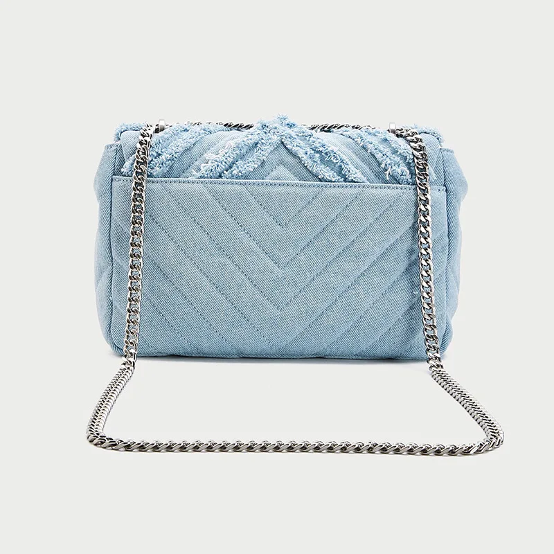 Офисная джинсовая квадратная сумка в клетку для работы модная женская через