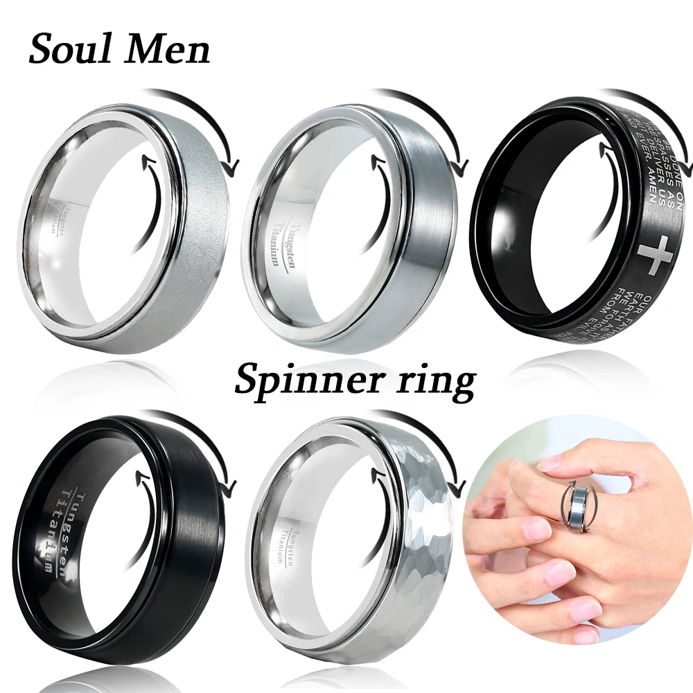 Black Rings Fidged Spinner Ring Anti Stress Anxiety Tungsten Pure Titanium for Men Women Plain Wedding Engagement Band No Nickel