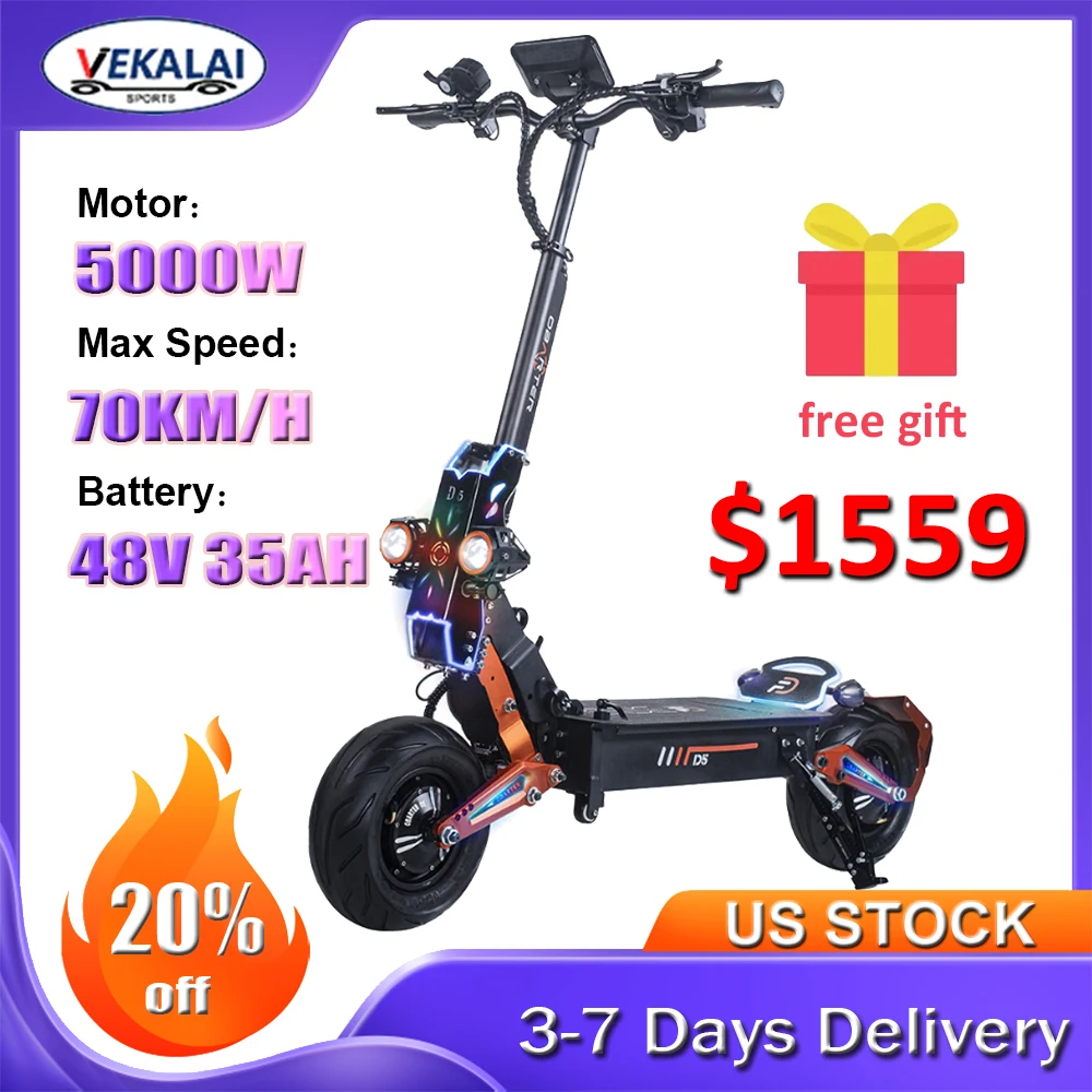 

VEKALAI D5 Electric Scooter for Adults 5000W Dual Motor 48V 35AH Battery 70km/h Max Speed 120km Long Range 12 inch Tire Escooter