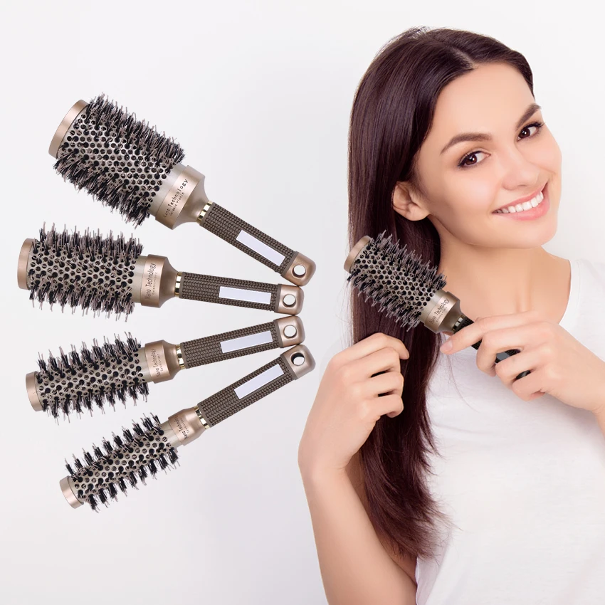 

1PC Professional Salon Styling Tools Round Fluffy Hair Roll Comb Hairdressing Curling Hair Ceramic Aluminium Tube Comb