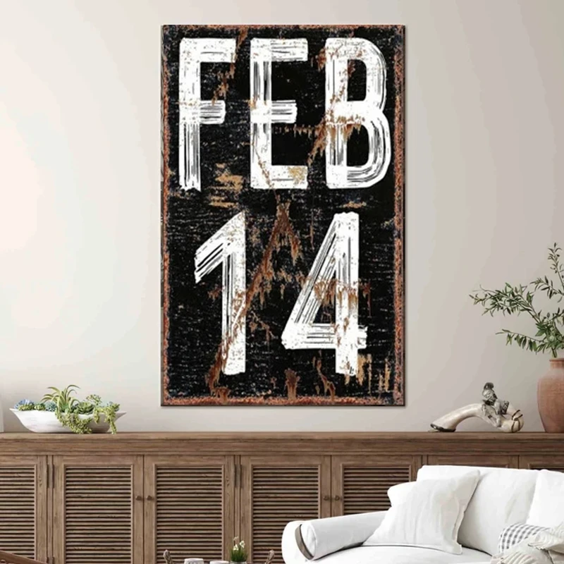 

Vintage Feb 14 Sign Canvas Painting Wall Art Rustic Chic Valentines Day Romatic Posters And Prints For Living Room Home Decor