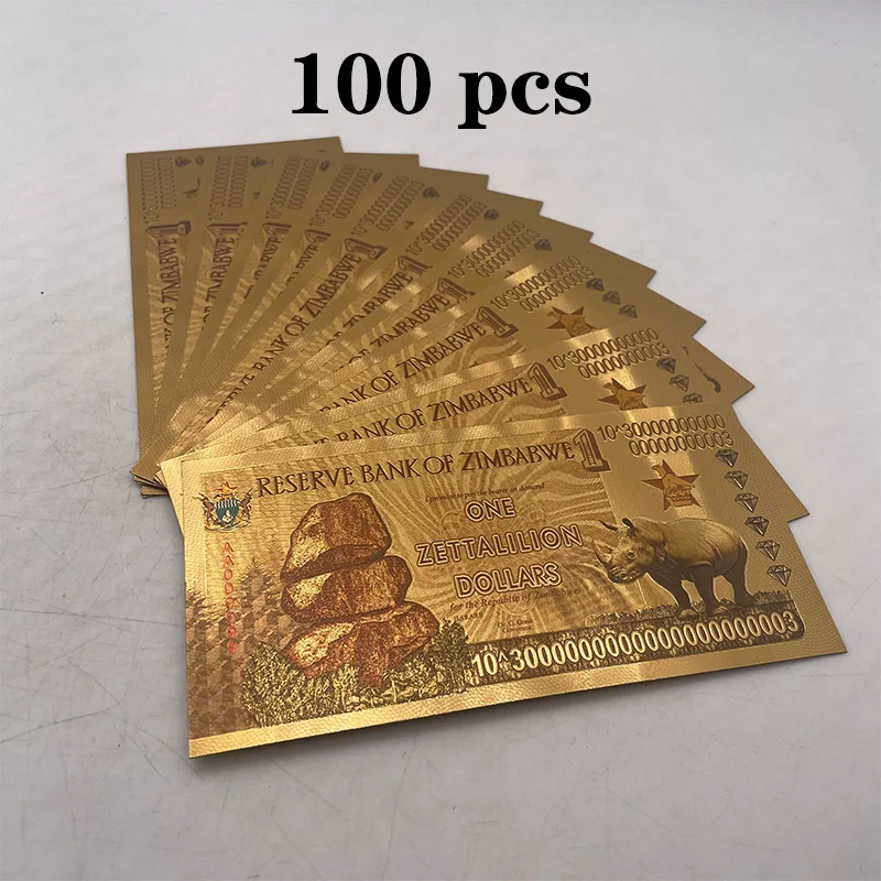

Zimbabwe One Zettalilion Dollars Gold Foil Banknote Plastic Cards For Business Gift