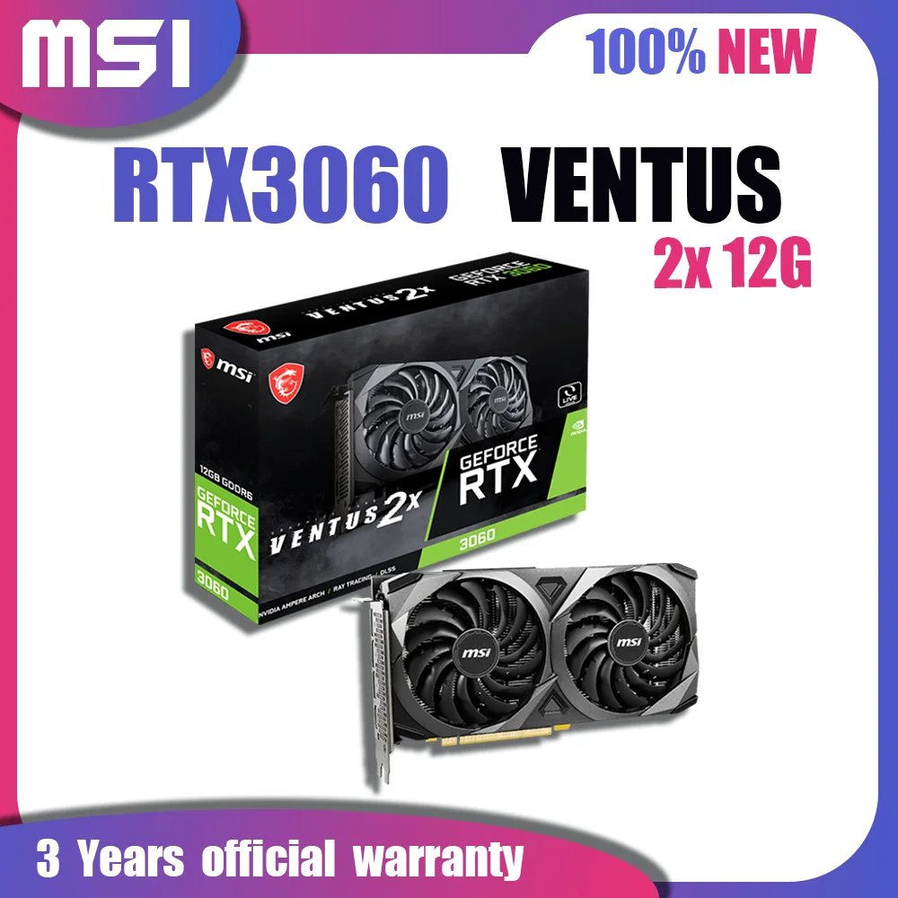 Новая графическая карта MSI RTX 3060 VENTUS 2X 12G GDDR6 12 Гб видеокарты GPU 192 бит NVIDIA RTX3060 PCIE4.0 Core Clock 1777 МГц Комплект материнской платы Intel AMD с поддержкой HDMI DP для настольных ПК Gamer