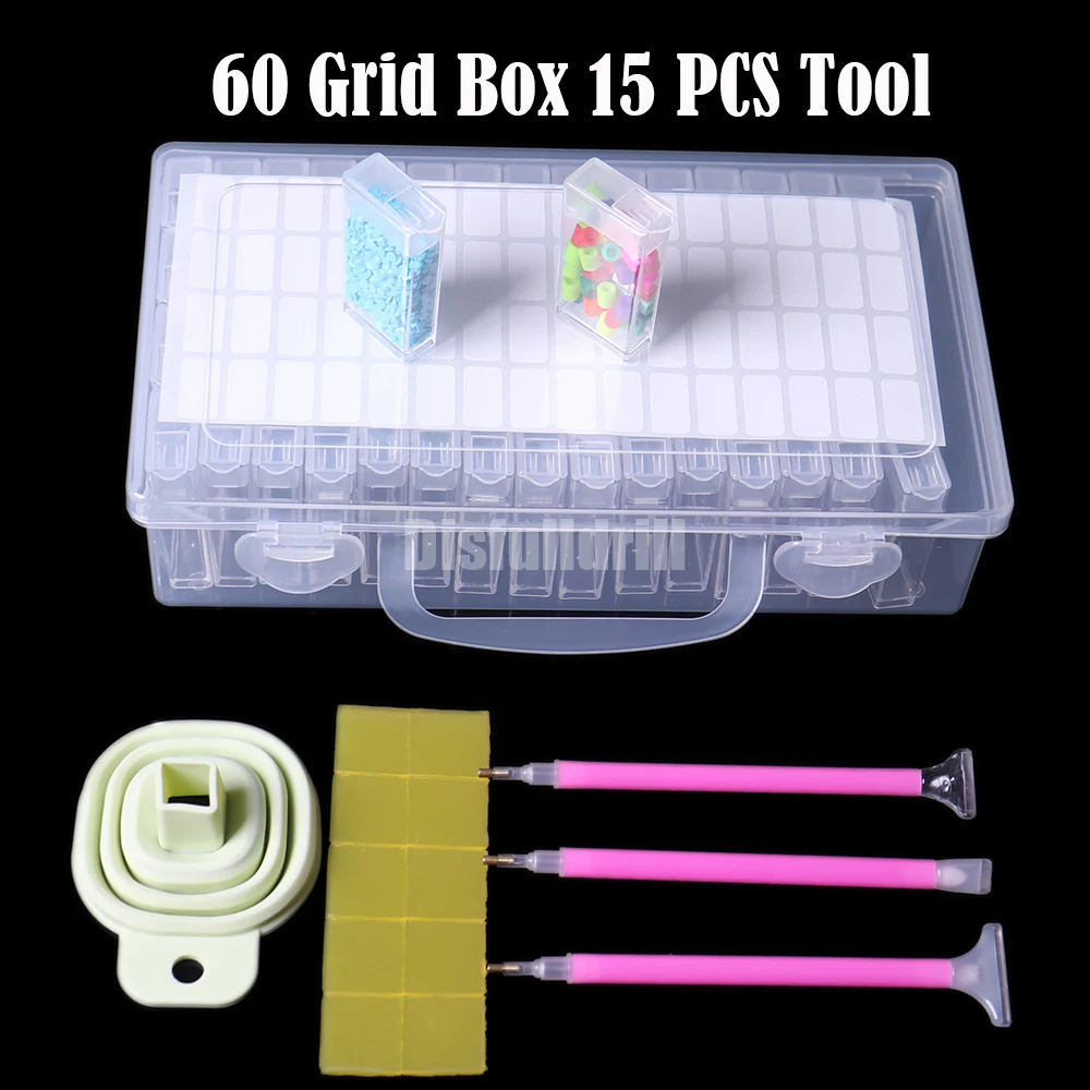 

28/60 Girds Adjustable Plastic Storage Box with Label Sticker For Jewelry Nail Art Diamond Painting Accessories Container boxes