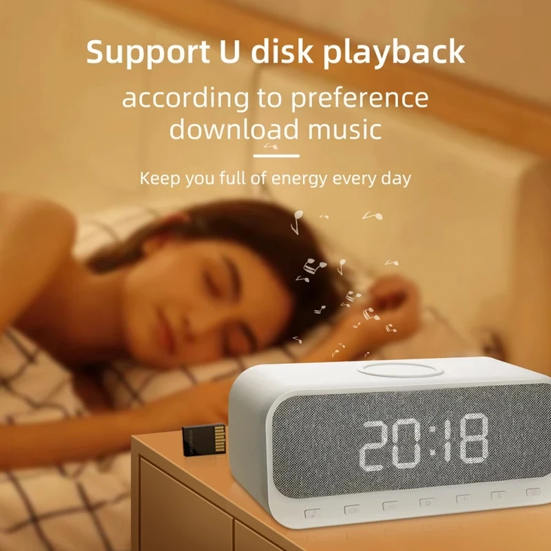 Digital Alarm Clock Wireless USB Fast Charging Bluetooth Speaker Portable Radio Desktop Alarm Clock Speaker Table Clock enlarge