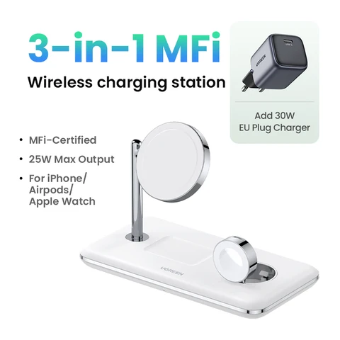 UGREEN MFi для Magsafe 25 Вт Беспроводная подставка для зарядного устройства 15 Вт 3 в 1 зарядная станция для iPhone 15 14 Pro Max для Apple Watch AirPods