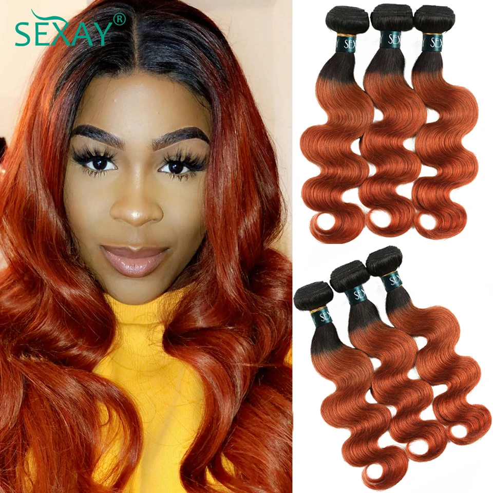 Sexay Ombre Orange Body Wave Bundles 10-30 Inch Brazilian Human Hair Weave Extensions Single Bundle 1B 350 Hair Bundles For Sale