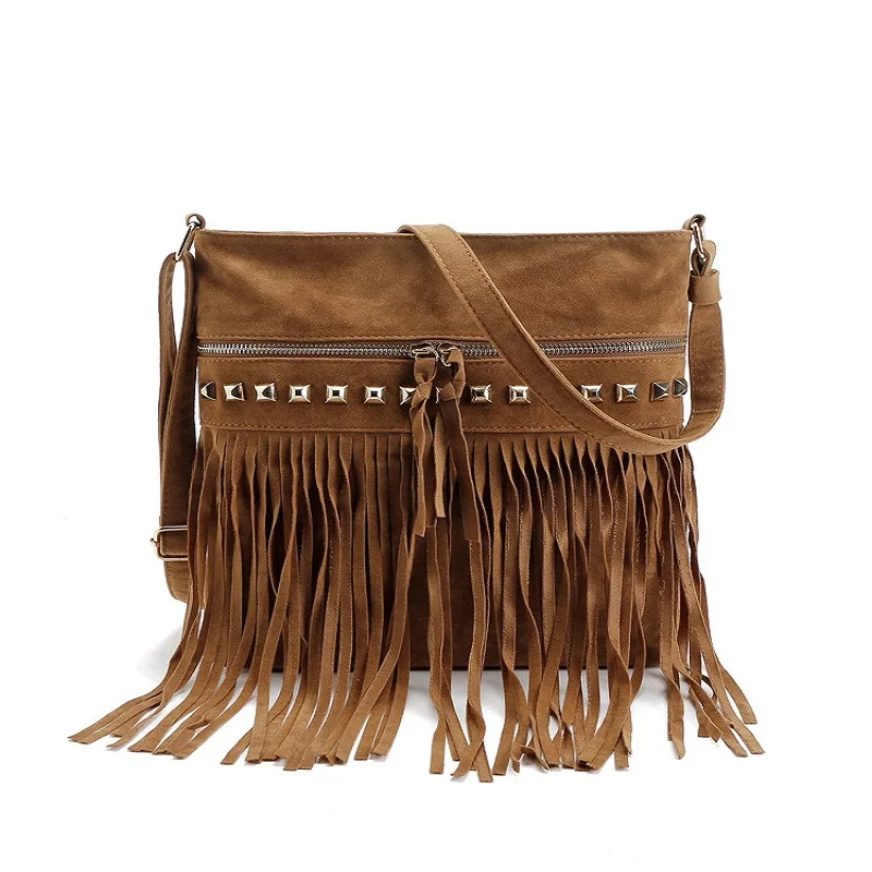 

Fashion Fringe Faux Suede Retro Shoulder Bags for Women 2022 Trendy Vintage Messenger Bags Casual Solid Handbags New Tote