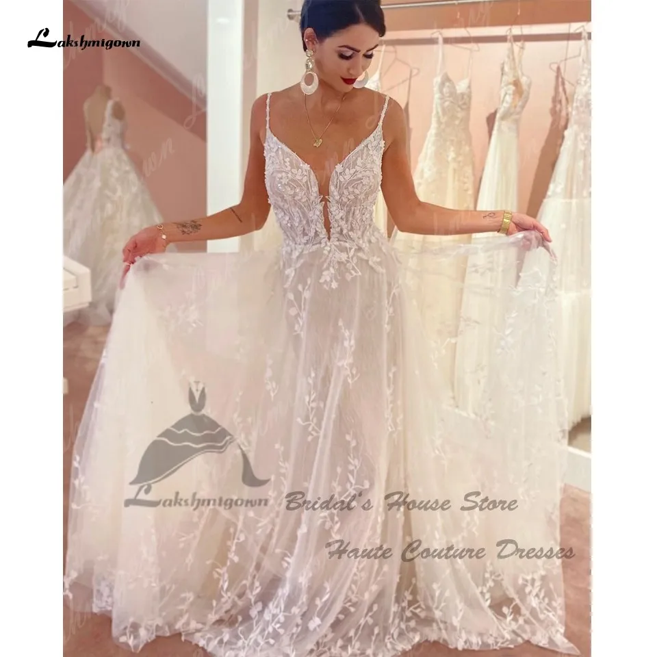 

Lakshmigown Robe Civil Beach Wedding Dress Spaghetti Straps 2022 Sexy Backless Lace Boho Bridal Wedding Gowns Vestidos de Noiva