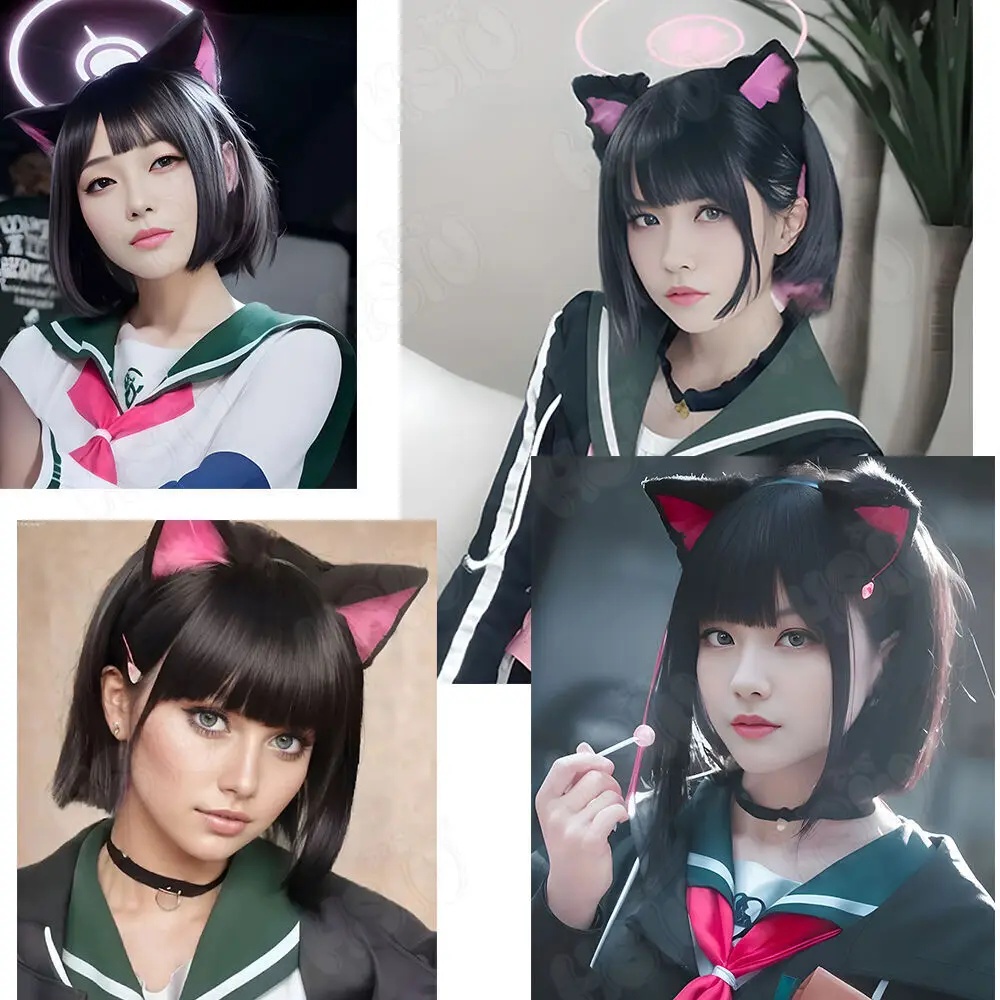 Kyoyama Kazusa Cosplay HSIU 35CM Черный комбинированный розовый коротковолосый синтетический