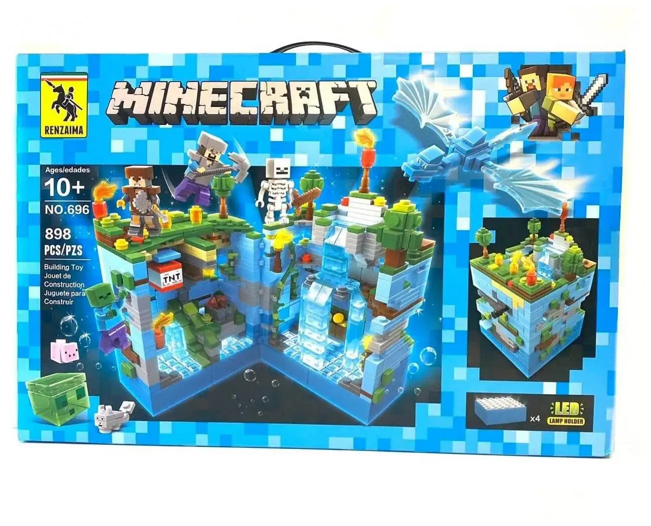 Конструктор Minecraft 696"Синяя крепость" + LED подсветка 898 деталей. Совместим с