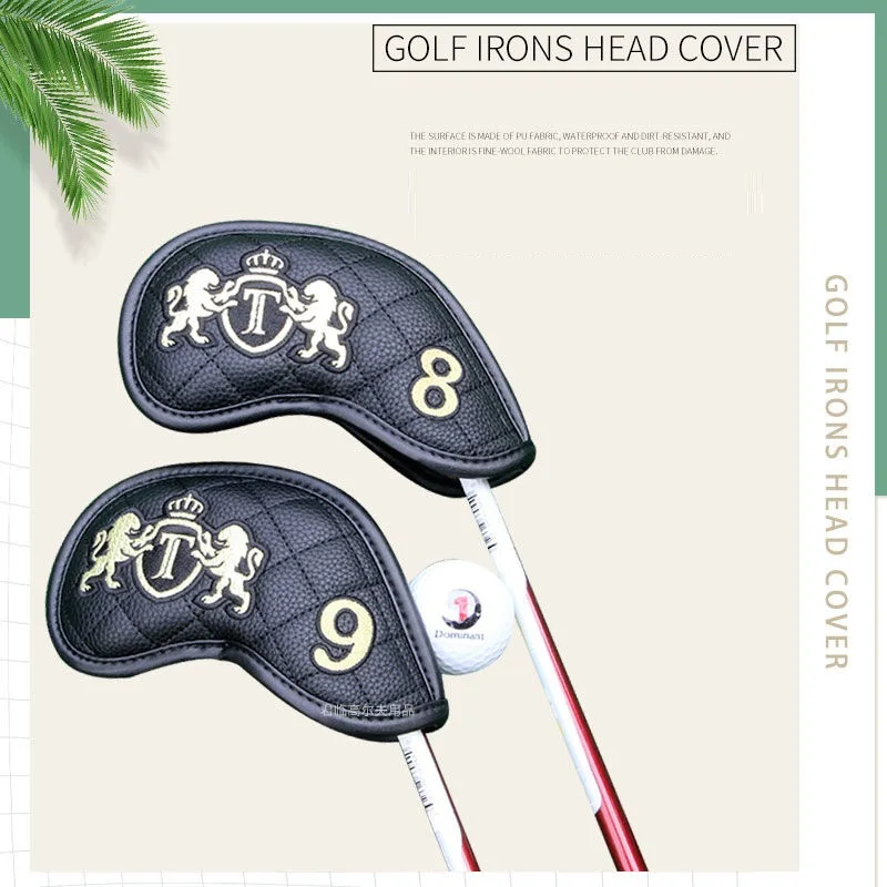 Club Heads Iron Headovers Twin Lions Golf Iron Head Covers Wedges Covers 4-9 ASP 9pcs with Black Color