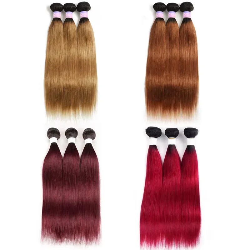Фото Бразильские прямые пучки человеческих волос 1B 99J/бордовый красный Ombre пучки человеческих волос Remy для наращивания волос можно купить 1/3/4 шт. №5