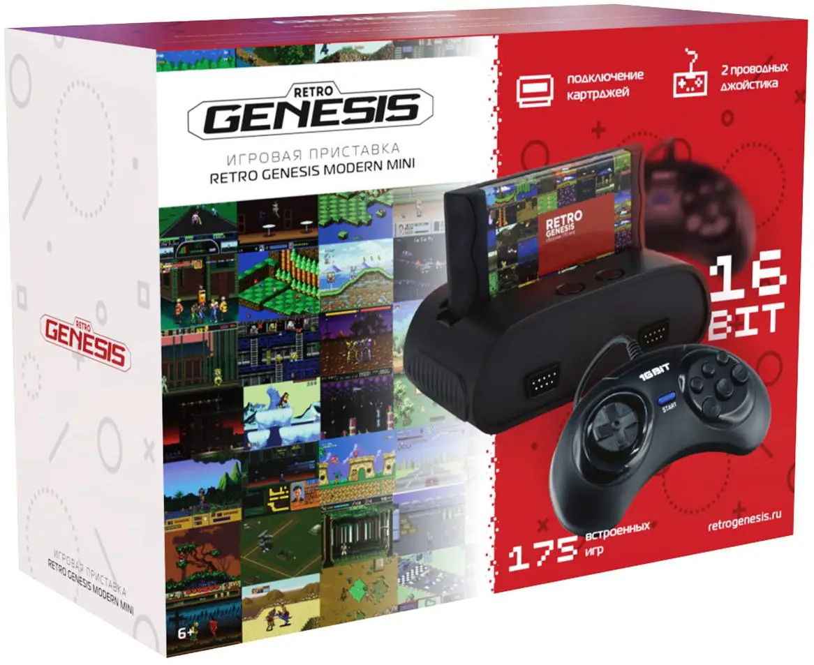 Игровая приставка 16 bit Sega Retro Genesis Modern mini (DN-02) + 2 геймпада картридж с 175 играми