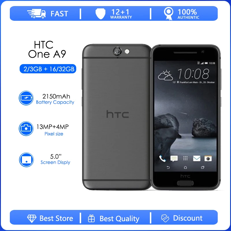 

HTC one A9 Refurbished-Original A9 Octa core 5.0 Inch 16/32GB ROM 2/3GB RAM 13.0MP LTE 4G Android 6.0 Fingerprint Mobile Phone
