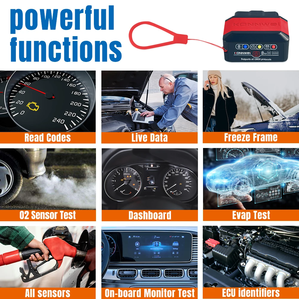 Фото KONNWEI KW905 ELM327 V1.5 OBD2 диагностический инструмент Bluetooth 5,0 для Android/IOS ELM 327 OBD 2 автомобильные сканеры считыватель кодов ﻿ №3