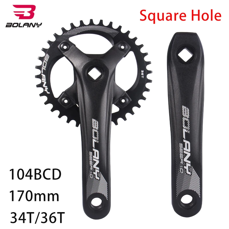 

Bolany Bicycle Crankset 104BCD Mountain Bike Square Hole Crank Aluminum Alloy Crank 170mm Black 34T 36T Bike Chainwheel 7-12S