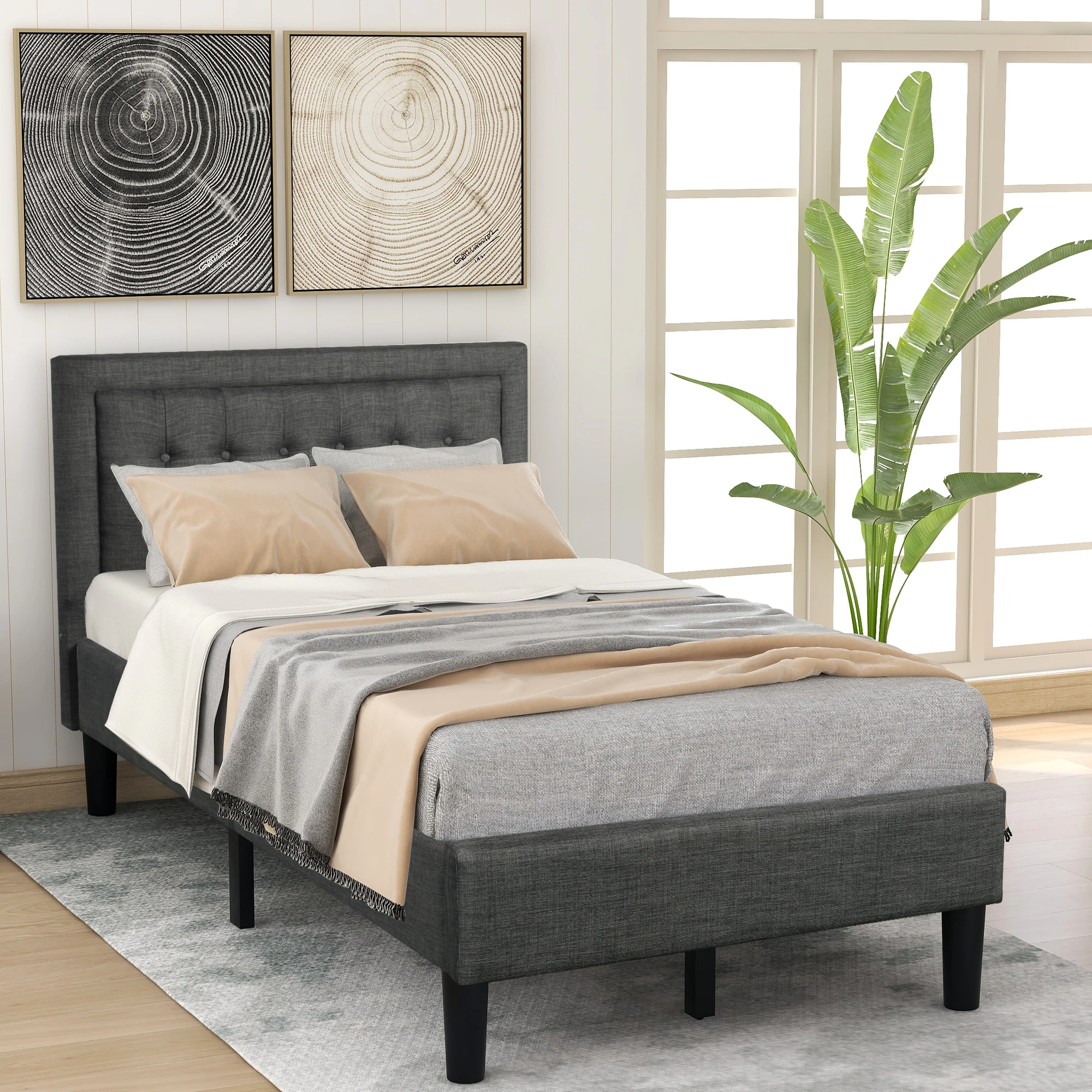 With Strong Wood Slat Support Gray[us-stock]