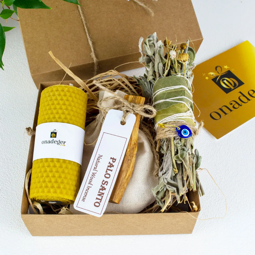 

Charm Incense Set Meditation and Positive Energy Palo Santo Bee Wax Anatolian Sage Box
