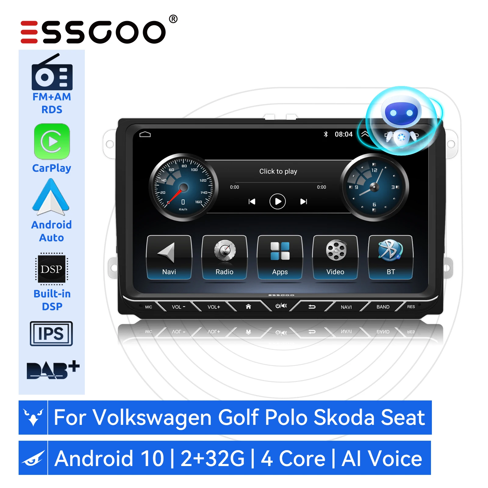 Автомагнитола ESSGOO мультимедийный плеер на Android с 9 &quotIPS-экраном AM DSP CarPlay для Volkswagen