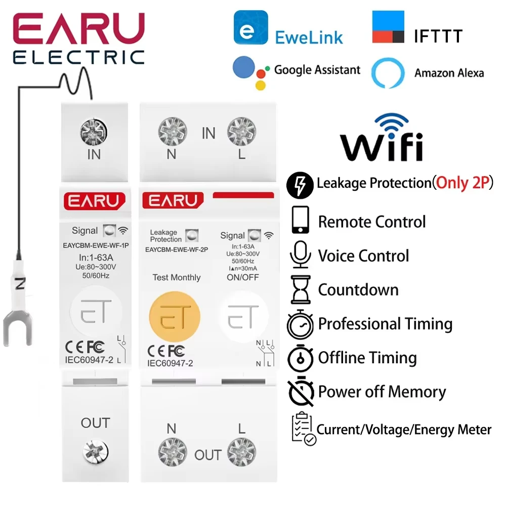 

eWeLink WiFi умный счетчик энергии 1P+N 2P