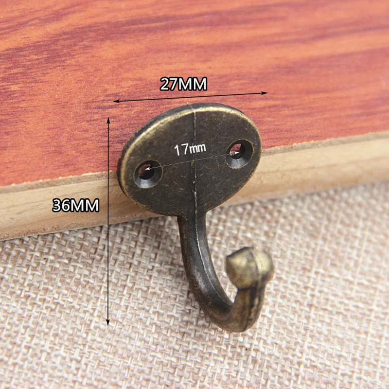 

27x36mm Alloy Retro Metal Hook Surface Mounted Single Hook Coat And Hat Hook Bronze Anti-rust Load-bearing Hook Vintage Hooks