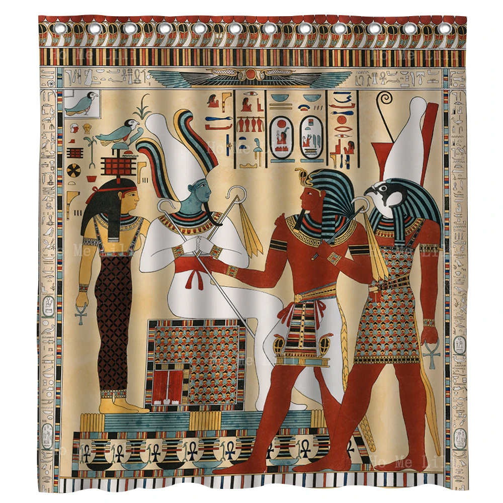 

Ancient Egypt Myths And Legends God Anubis And Goddess Hathor Hieroglyphic Shower Curtain By Ho Me Lili For Bathroom Decor