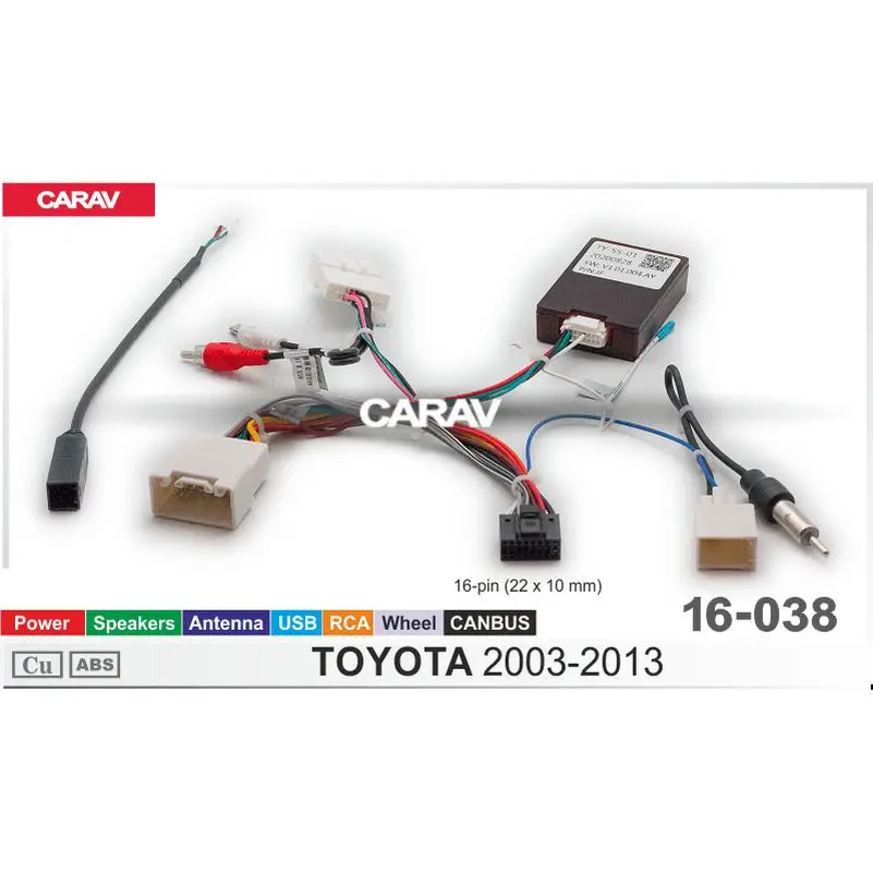 Провода для Android 16-pin TOYOTA 2003-13 / Питание + Динамики Антенна Руль RCA USB CANBUS CARAV 16-038 |