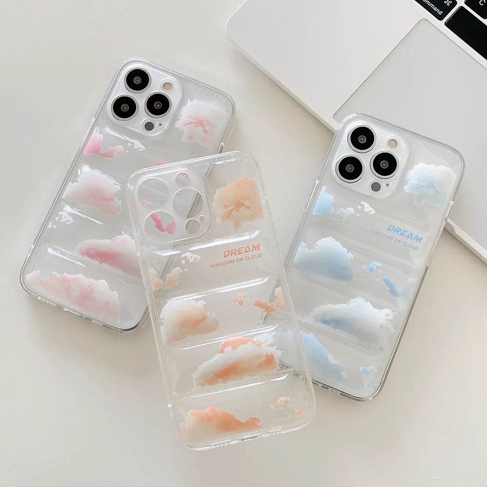 

Summer Cloud Airbag Phone Case for iPhone 13 Pro Max 12 11 X XR XS 7 8 Plus Clear Shockrpoof Soft Protection Cover Funda