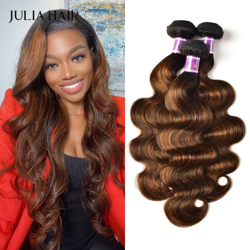Julia Hair FB30 Highlight Human Brazilian Weave Bundles 1/3 Deals Body Wave 100% Virgin |
