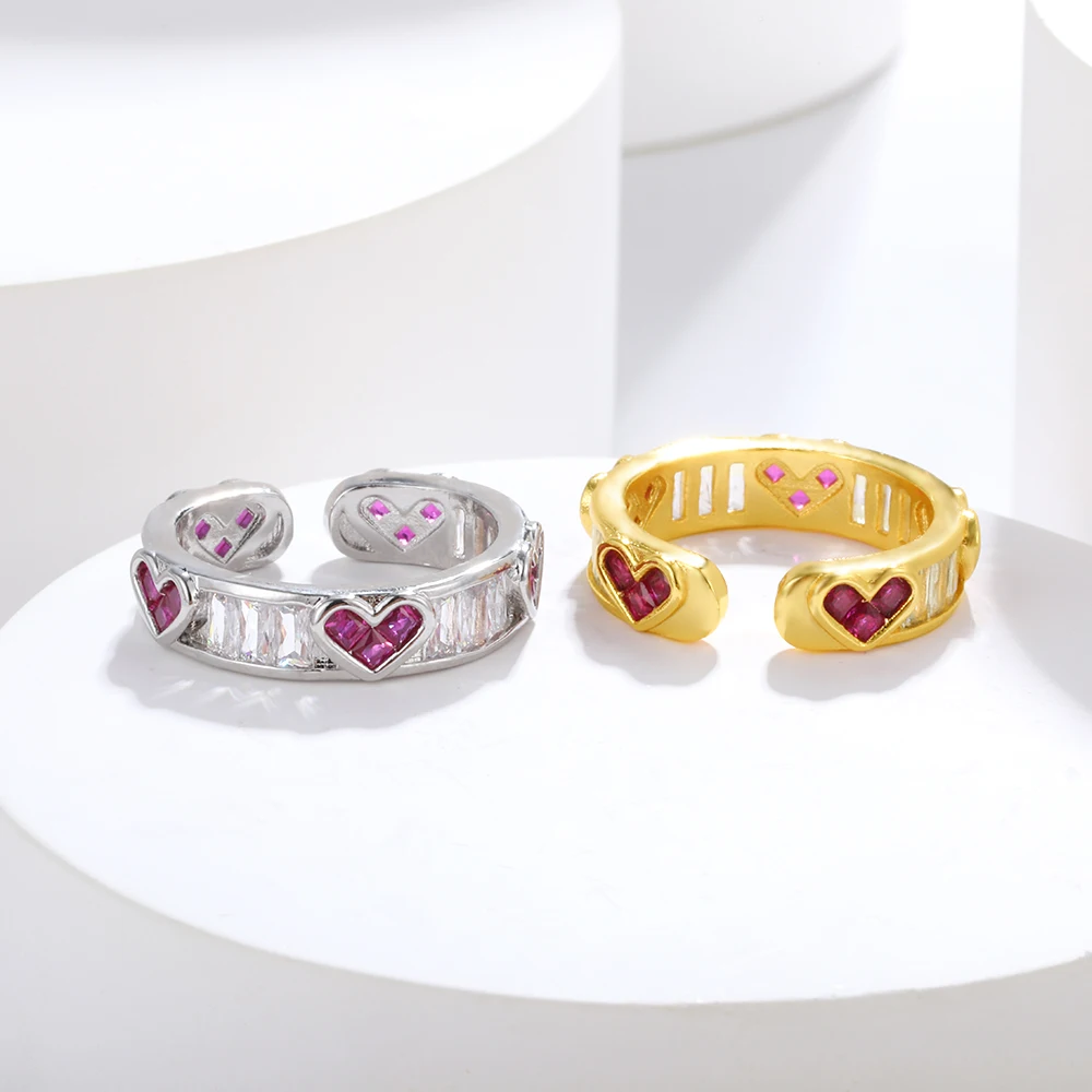 

Fashion Korea Adjustment Multicolor Zircon Heart Shape Rings Gold Color Hollow Geometric Couple Rings Charm Jewelry envio gratis