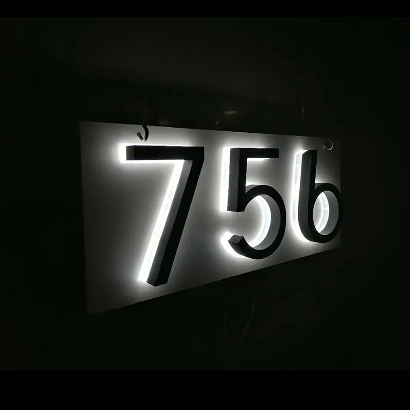 

Outdoor Sign 3D LED House Numbers Light Home Number with Backlight Address Apartment Number Plate Stainless Steel Luminous Metal