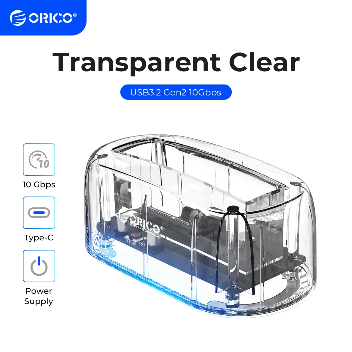 

ORICO прозрачная док-станция для жесткого диска 3,5 ''SATA к USB 3,1 Type-C к Type-C 10 Гбит/с внешняя док-станция для жесткого диска 12V2A
