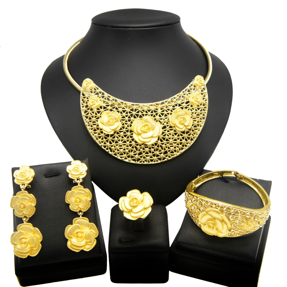 Yulaili 2022 новейшее ожерелье для женщин серьги браслет кольца Дубай 18K Золото Ювелирные наборы для бразильского стиля ювелирные наборы