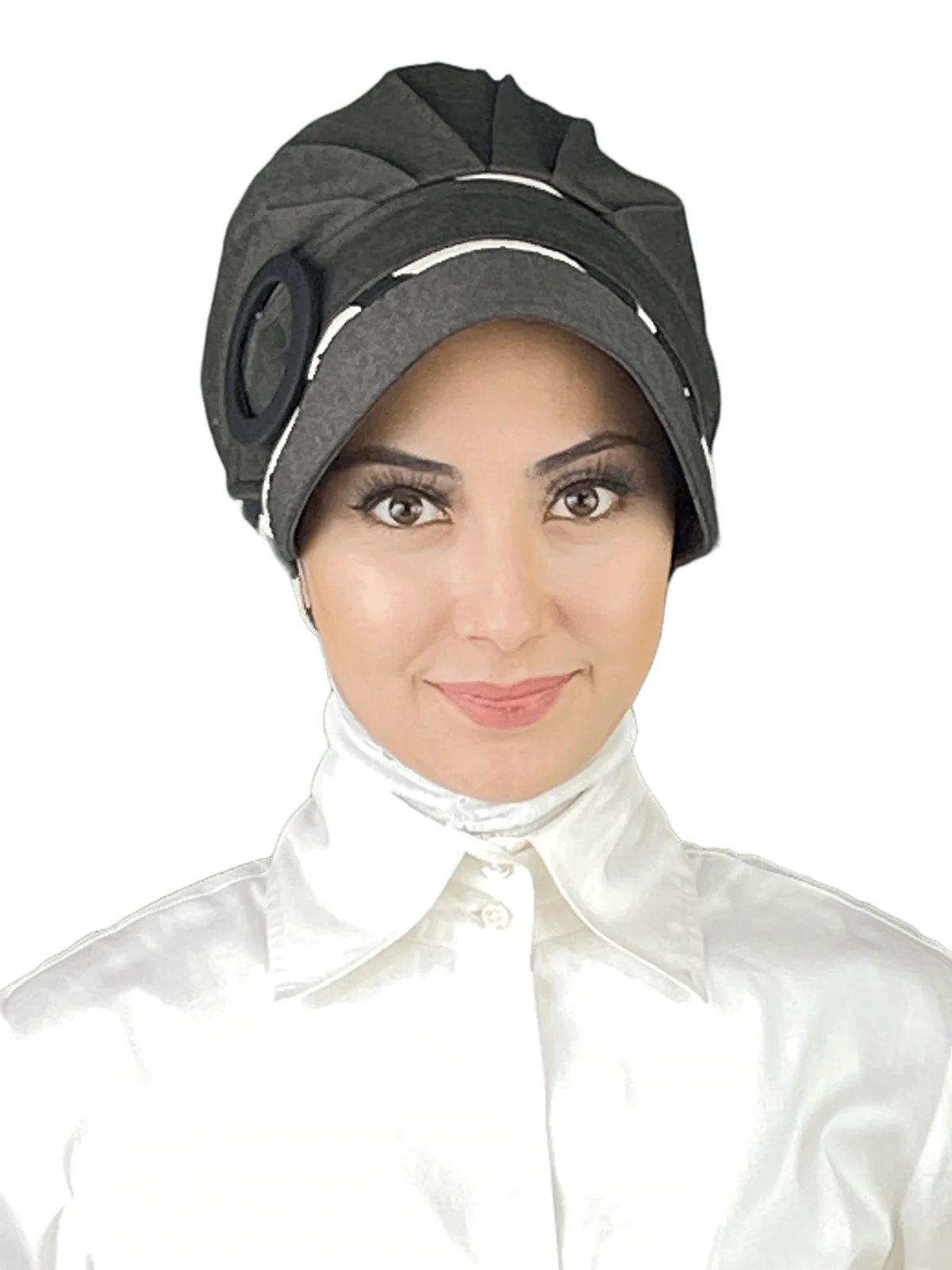 

Anthracite Brown Zebra Detailed New Fashion Islamic Muslim Women Scarf Trend Headscarf Ready-to-Wear Beere Buckle Hat