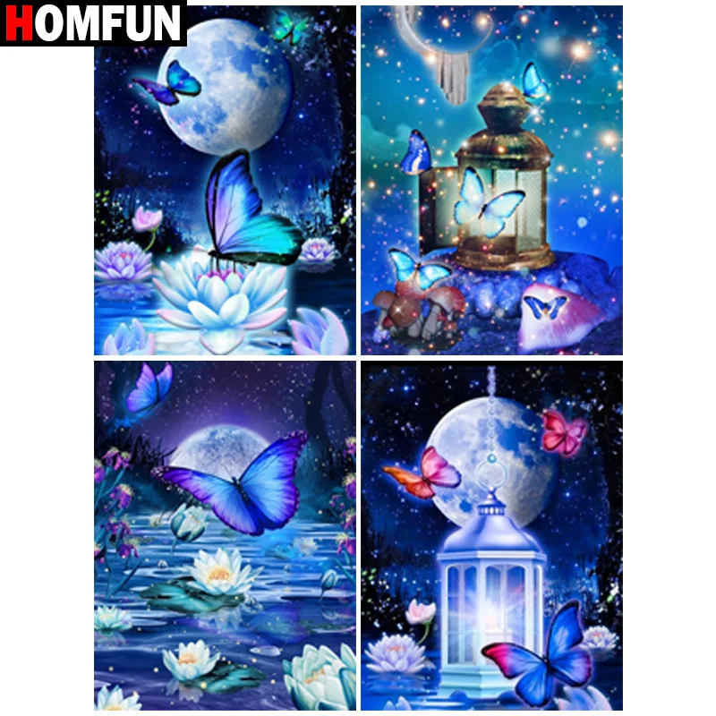 

Алмазная 5D картина HOMFUN «сделай сам», «мультяшная бабочка, луна», полная вышивка из смолы, вышивка крестиком, украшение для дома